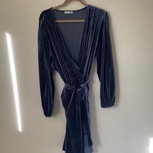 Dex Velvet Wrap Dress in Deep Blue